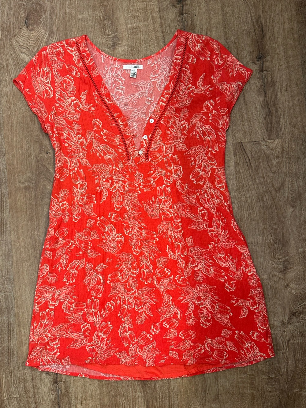 Amuse Society Red Floral Button-Front Dress